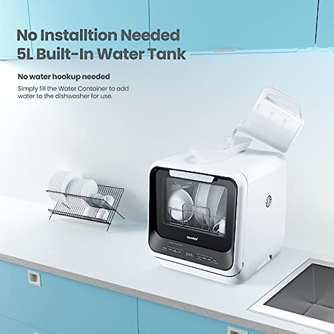 COMFEE' Portable Dishwasher Countertop, Mini Dishwasher with 5L Built-in Water Tank, No Hookup Needed, 6 Programs, 360° Dual Spray, 192℉ High-Temp& Air-Dry Function, Dishwasher for Apartments& RVs